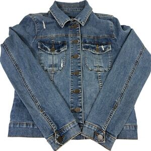 KUT From The‎ Kloth Amelia Denim Trucker Jean Jacket Distressed Blue Medium
